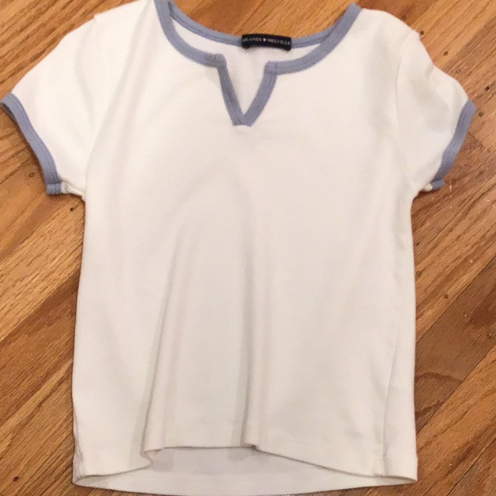 white and blue lined ashlyn brandy melville top!